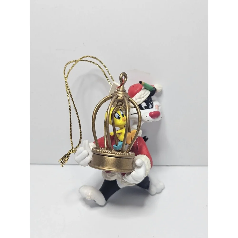 Vintage 1995 Looney Tunes Sylvester Tweety Bird Christmas Ornament Birdcage